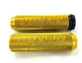MOTORCYCLE FLY BY WIRE GRIPS GOLD KNURLED WITH WRITING OR PLAIN FBW