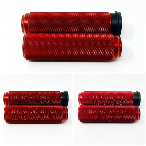 RED CHEAT DEATH/ HOLD FAST  Knurled Harley TBW Grips USA Made IN STOCK