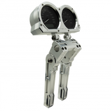 ADJUSTABLE  8 OR 10 INCH MOTORCYCLE BAGGER RISERS WITH GAUGE CUPS SILVER