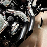 HARLEY EVO, BIG TWIN CAM EXHAUST KUTBAK KIT CERAMIC BLACK WITH SHOW CHROME  HEATSHIELDS