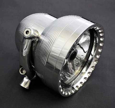 CUSTOM SHOW POLISHED BILLET W/ CHROME MILLED RING MOTORCYCLE HEADLIGHT 4.5 in.