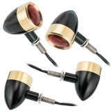 Custom Billet Motorcycle Turn Signals , Set of 4/ Black & Brass Finish / Extremely Nice / Billet 6061 Aluminum and C360 Brass