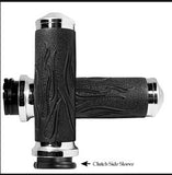 Flamed Leather Harley Motorcycle Grips , Cable or FBW / Chrome or Black