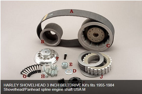 HARLEY SHOVELHEAD 3 INCH BELTDRIVE Kit’s fits 1955-1984 Shovelhead/Panhead spline engine shaft USA