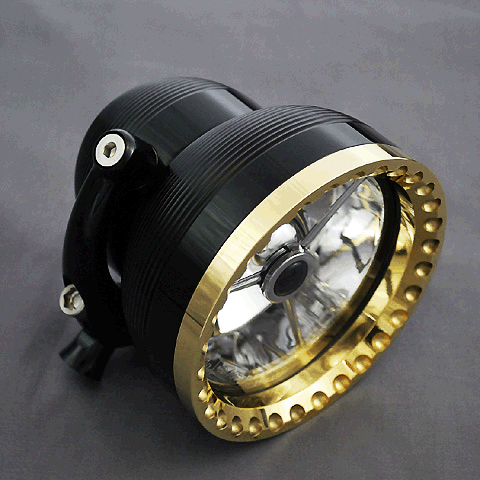 CUSTOM BLACK AND BRASS MOTORCYCLE HEADLIGHTS 4.5 in.