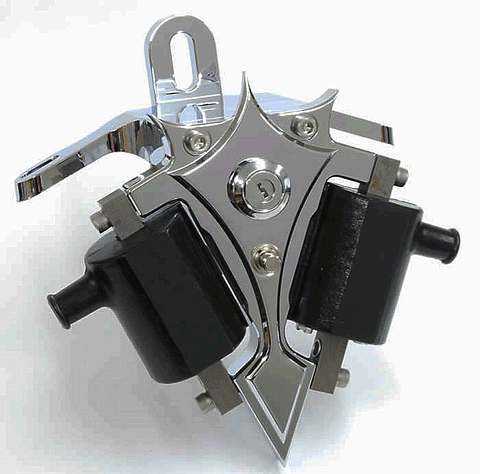 Coil Bracket POLISHED with Coils and Ignition Switch Fits all Evo, Twin Cam, Shovelhead* & Panhead
