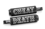 MOTORCYCLE FOOT PEGS, ALUMINUM ANODIZED BLACK OR GOLD USA MADE "CHEAT DEATH"