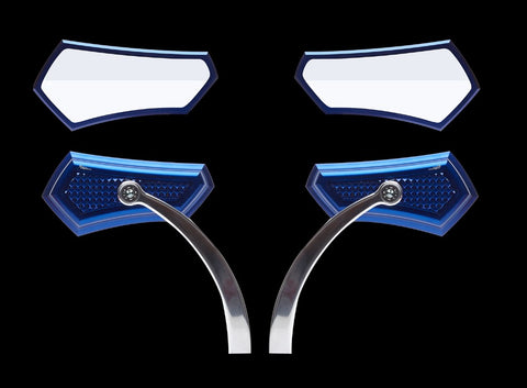Diamond Mirror Blue with Polished Bracket Motorcycle Mirrors