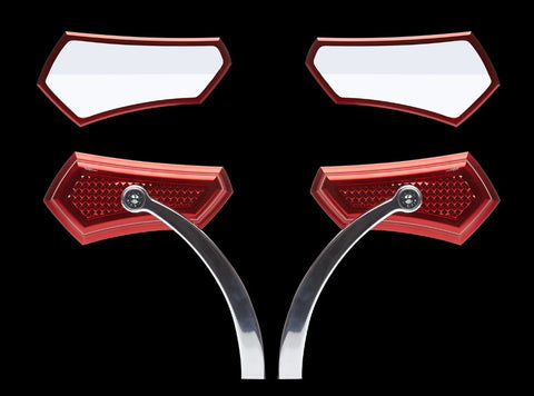 Diamond Mirror Red with Polished Bracket Motorcycle Mirrors