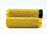 MOTORCYCLE FLY BY WIRE GRIPS GOLD KNURLED WITH WRITING OR PLAIN FBW