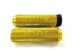 MOTORCYCLE FLY BY WIRE GRIPS GOLD KNURLED WITH WRITING OR PLAIN FBW
