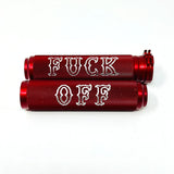 RED CONTRAST CUT CABLE STYLE KNURLED GRIPS WORDS ON GRIPS CHOICES