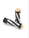 CABLE THROTTLE MOTORCYCLE GRIPS SWIRLED POLISHED BLACK & BRASS