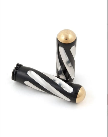CABLE THROTTLE MOTORCYCLE GRIPS SWIRLED POLISHED BLACK & BRASS