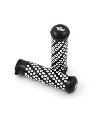 CABLE THROTTLE BLACK DIMPLED SWRILED MOTORCYCLE GRIPS